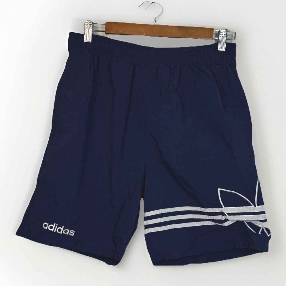 VTG Adidas Shorts Blue Nylon Three Stripes Trefoil Embroidered Y2K 90s Men M
